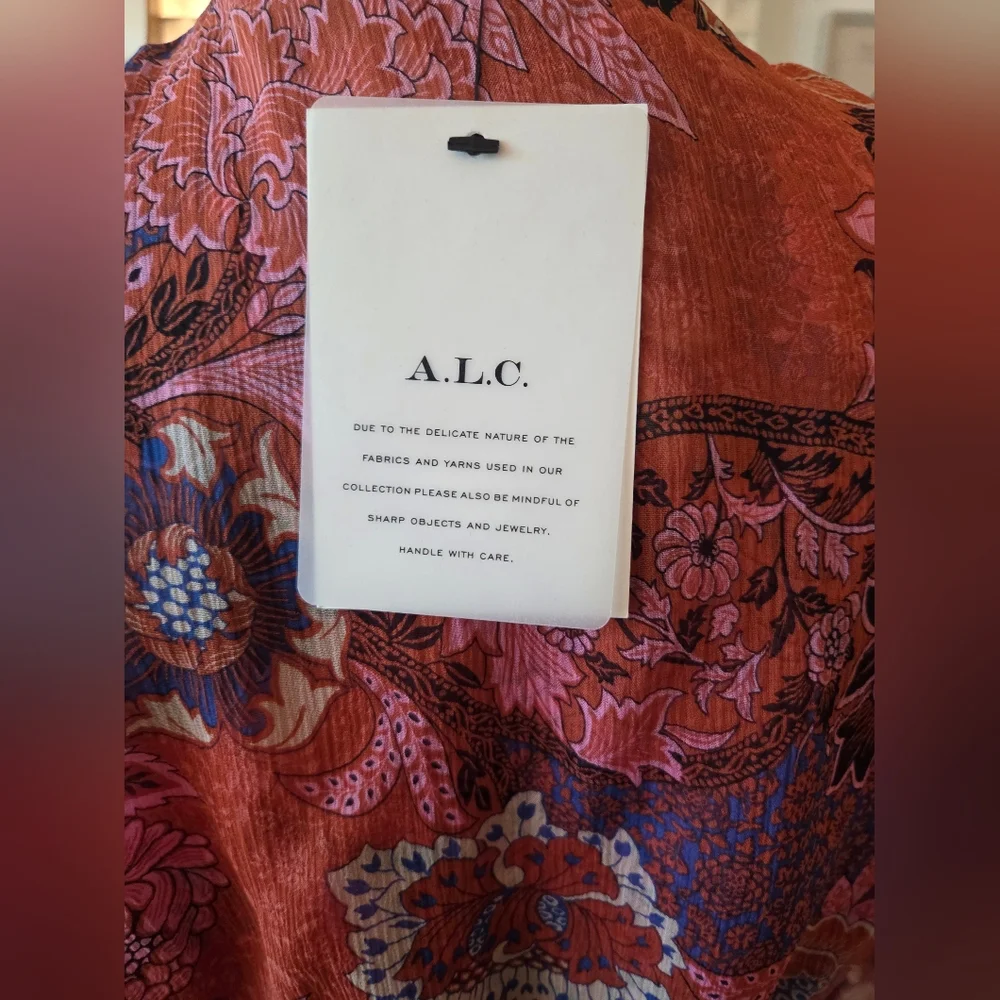 A.L.C. Isabelle Silk Floral Maxi Dress NWT, Long Sleeves, Cutout Midriff Size 12 - Picture 7 of 9